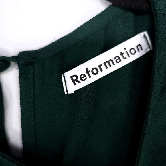 Reformation Frasier Midi Dress 2 Forest Green Leg Slit Short Sleeve Side Button - Picture 12 of 16